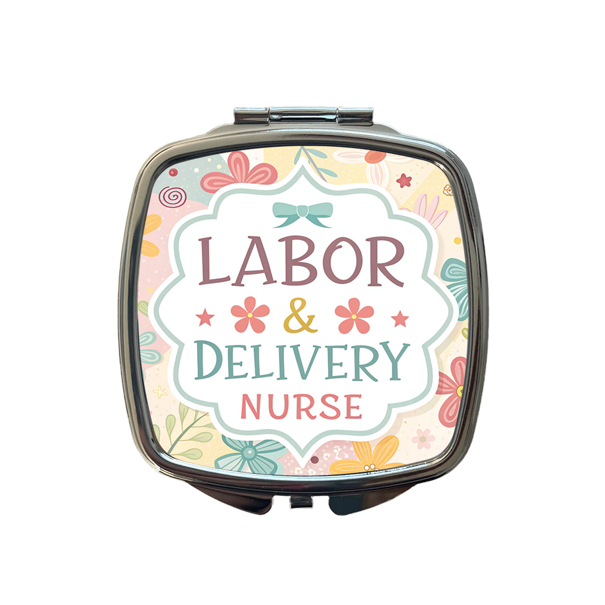 Labor & Delivery Nurse Appreciation Coquette Bows Flowers Small Travel Purse Handbag Pocket Makeup Compact Mirror