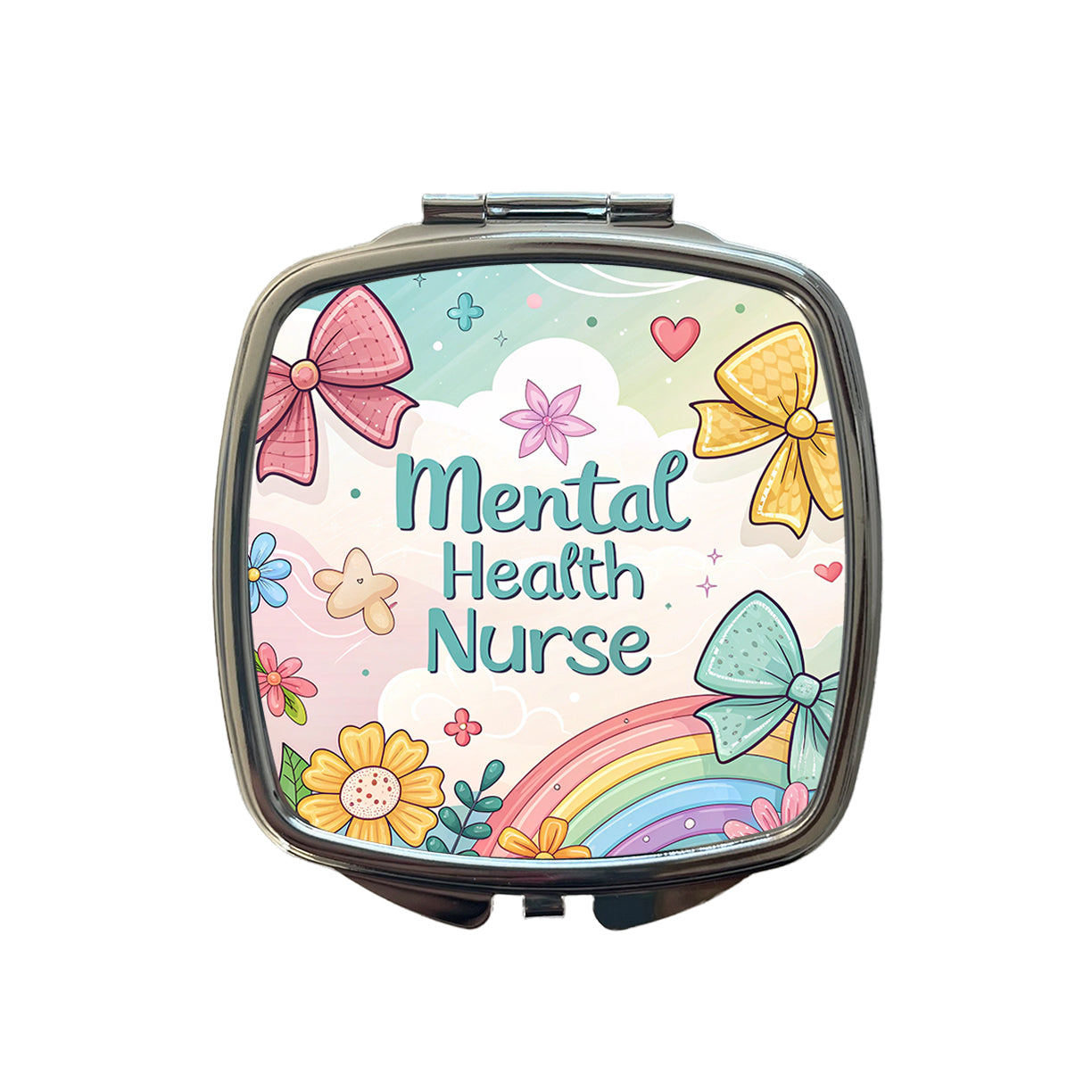 Mental Health Nurse Appreciation Coquette Bows Flowers Small Travel Purse Handbag Pocket Makeup Compact Mirror