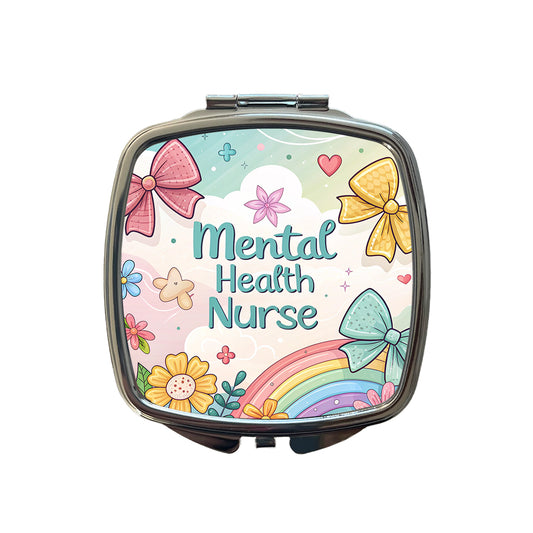 Mental Health Nurse Appreciation Coquette Bows Flowers Small Travel Purse Handbag Pocket Makeup Compact Mirror