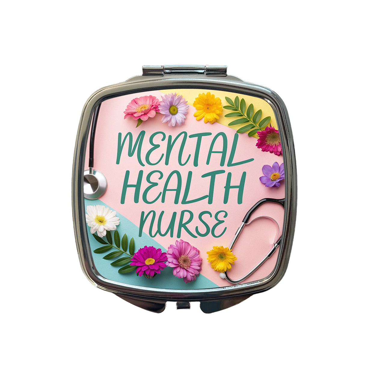 Mental Health Nurse Appreciation Stethoscope Flowers Small Travel Purse Handbag Pocket Makeup Compact Mirror