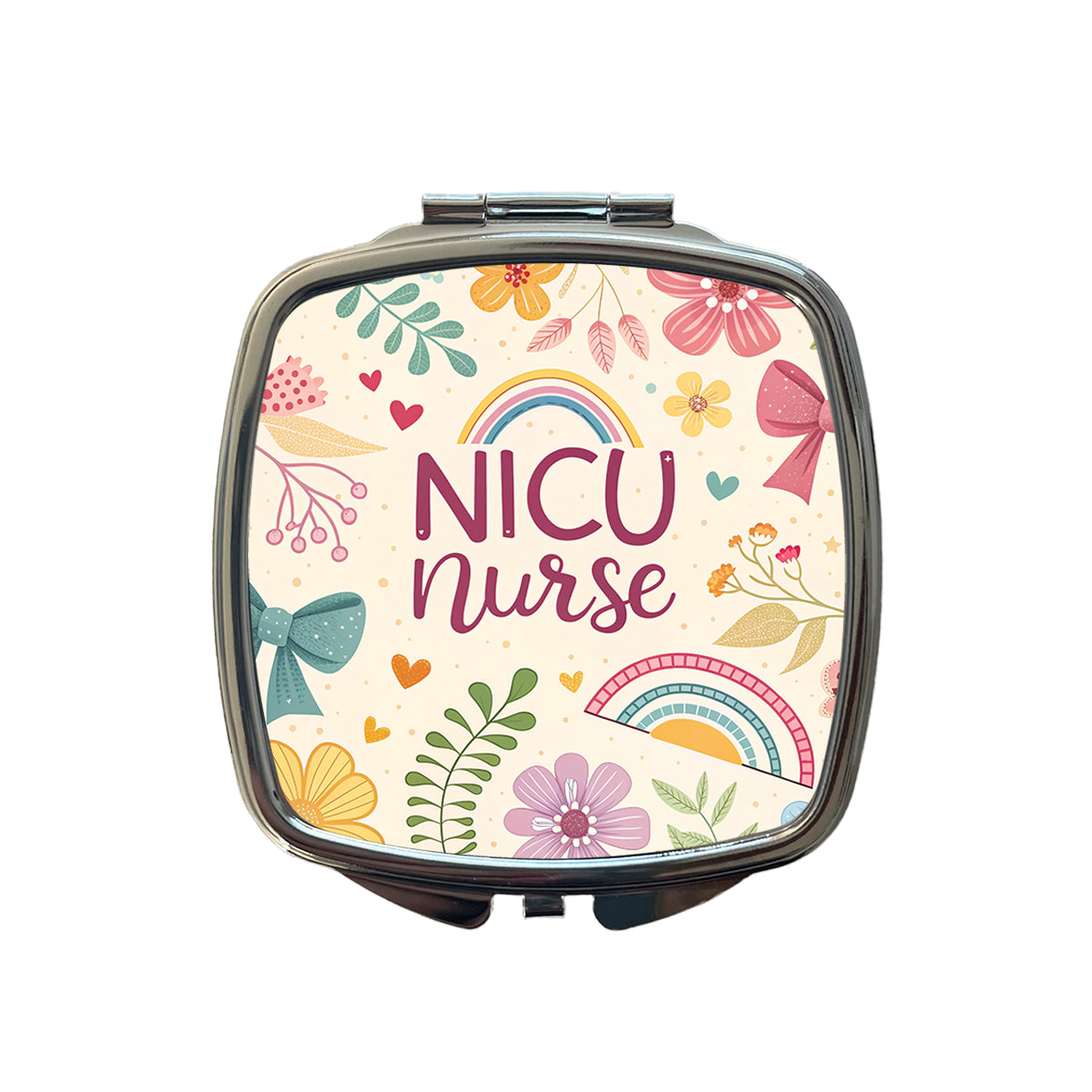 NICU Neonatal Nurse Appreciation Coquette Bows Flowers Small Travel Purse Handbag Pocket Makeup Compact Mirror