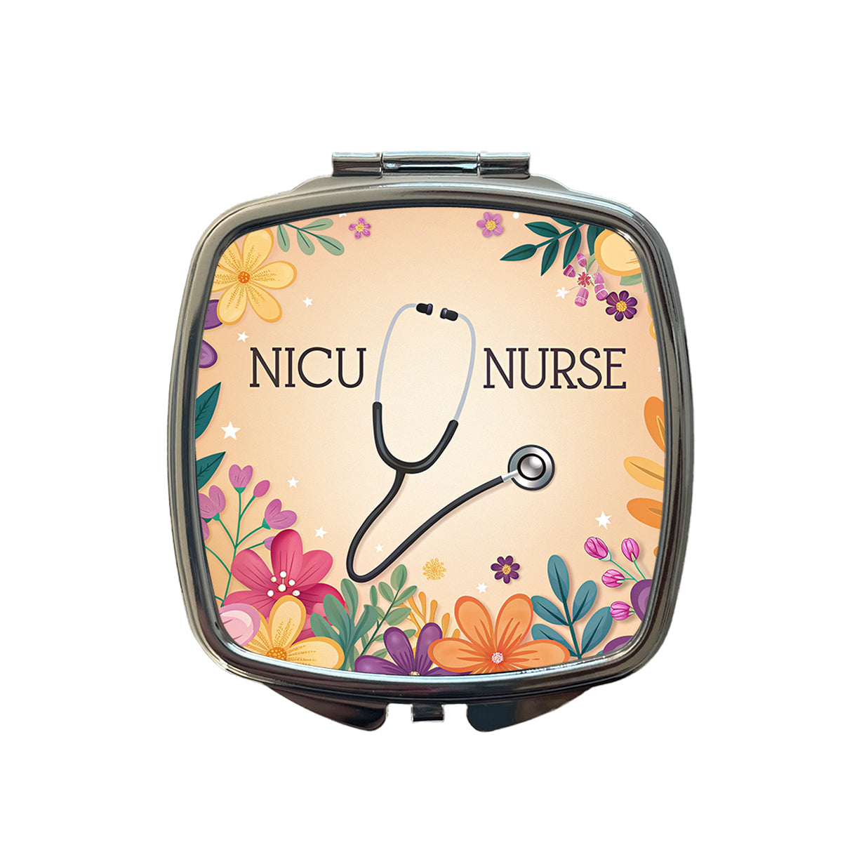 NICU Neonatal Nurse Appreciation Stethoscope Flowers Small Travel Purse Handbag Pocket Makeup Compact Mirror
