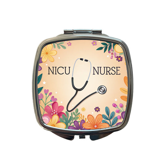NICU Neonatal Nurse Appreciation Stethoscope Flowers Small Travel Purse Handbag Pocket Makeup Compact Mirror