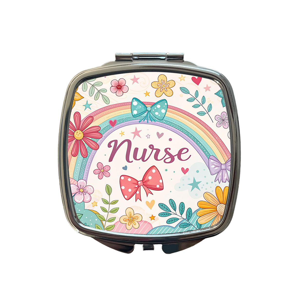 Nurse Appreciation Coquette Bows Flowers Small Travel Purse Handbag Pocket Makeup Compact Mirror