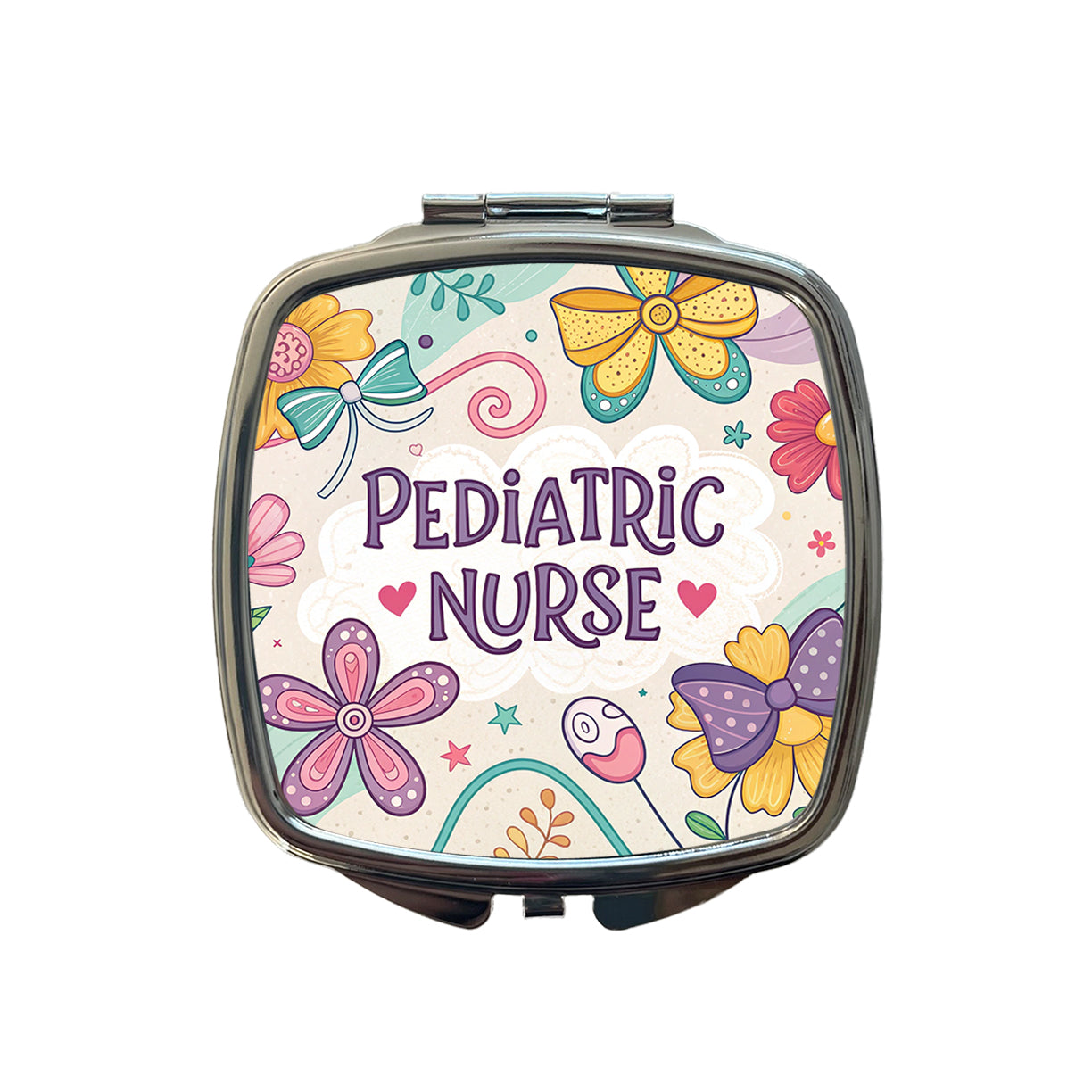 Pediatric Nurse Appreciation Coquette Bows Flowers Small Travel Purse Handbag Pocket Makeup Compact Mirror