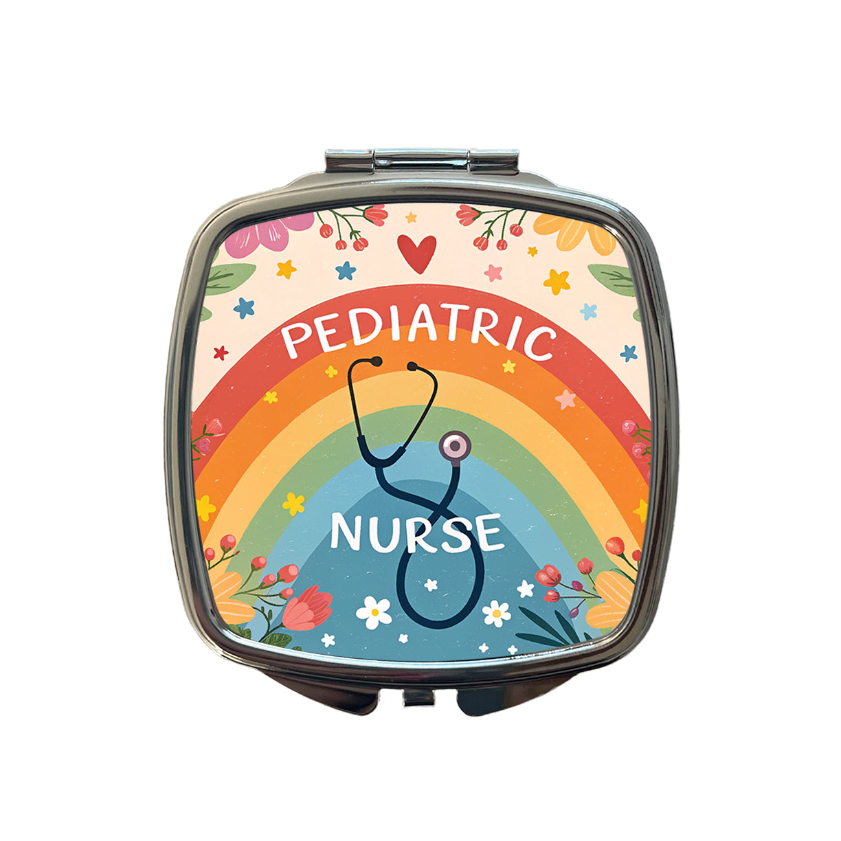 Pediatric Nurse Appreciation Stethoscope Flowers Small Travel Purse Handbag Pocket Makeup Compact Mirror
