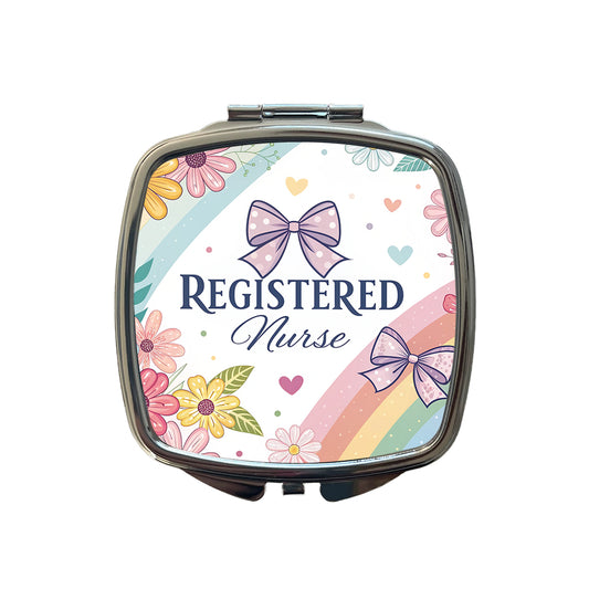 Registered Nurse RN Appreciation Coquette Bows Flowers Floral Small Travel Purse Handbag Pocket Makeup Compact Mirror