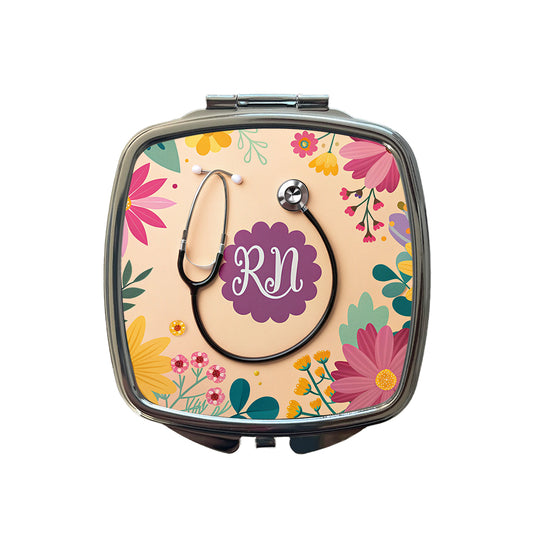 RN Registered Nurse Appreciation Stethoscope Flowers Small Travel Purse Handbag Pocket Makeup Compact Mirror