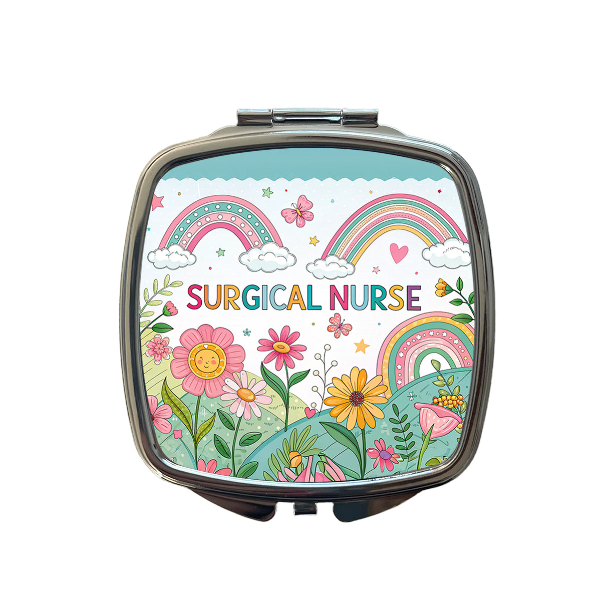 Surgical Nurse Appreciation Coquette Bows Flowers Small Travel Purse Handbag Pocket Makeup Compact Mirror