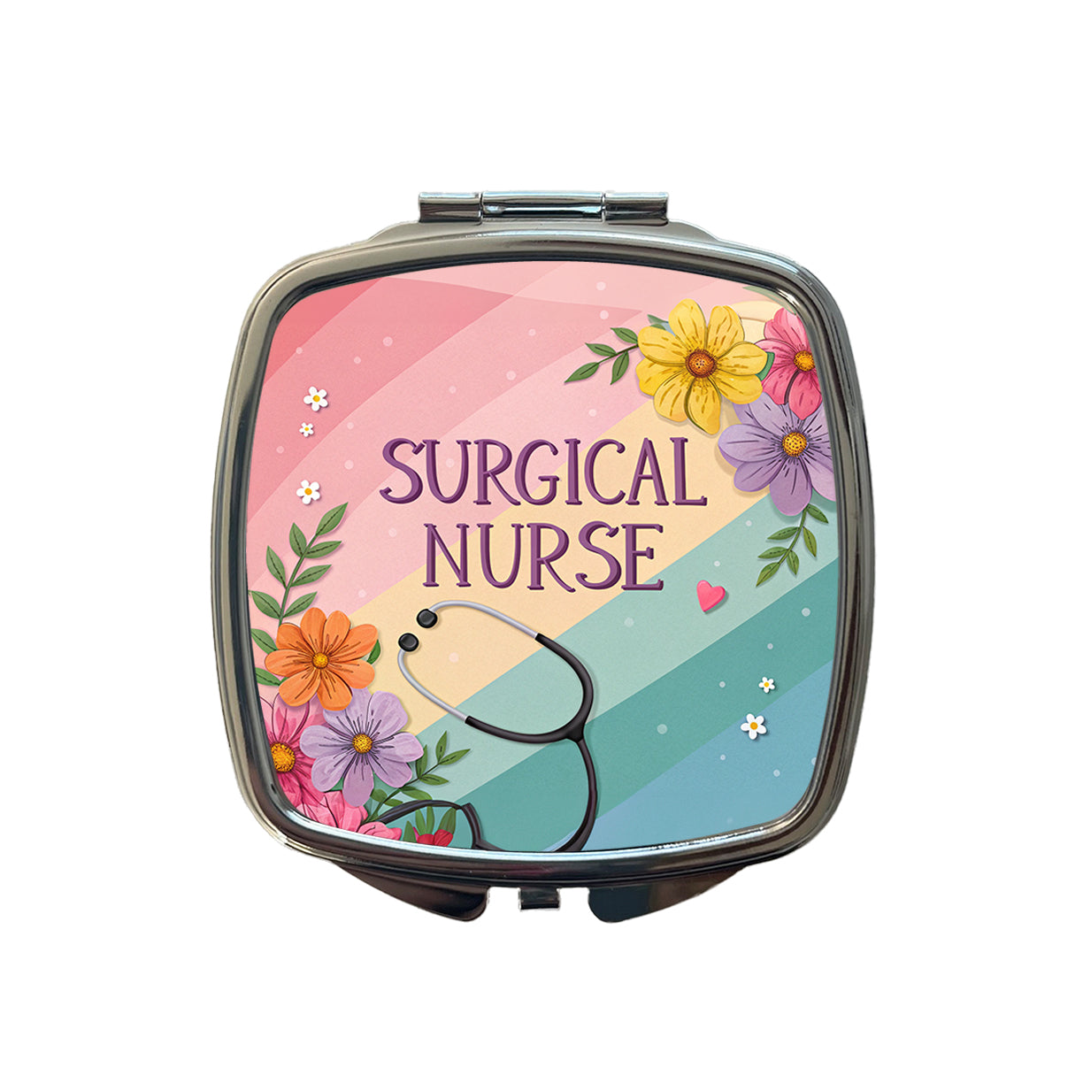 Surgical Nurse Appreciation Stethoscope Flowers Small Travel Purse Handbag Pocket Makeup Compact Mirror
