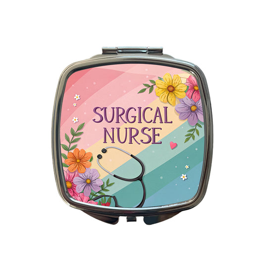 Surgical Nurse Appreciation Stethoscope Flowers Small Travel Purse Handbag Pocket Makeup Compact Mirror