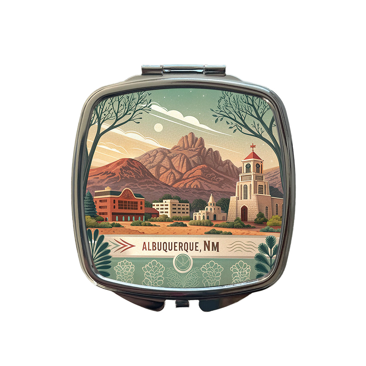 Albuquerque, New Mexico NM Travel City State Stamp Small Travel Purse Handbag Pocket Makeup Compact Mirror