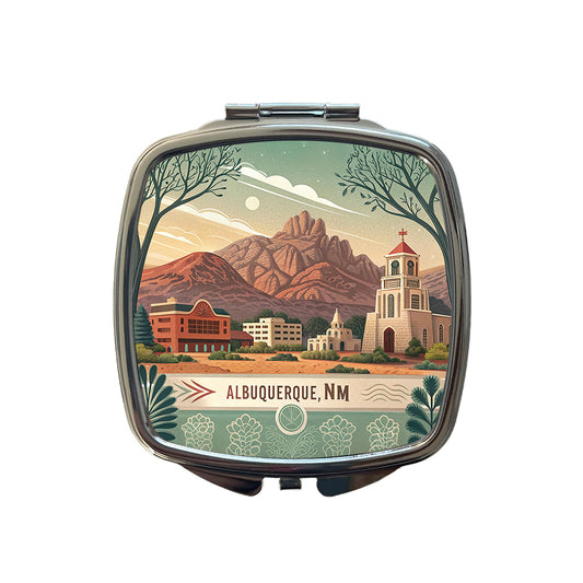 Albuquerque, New Mexico NM Travel City State Stamp Small Travel Purse Handbag Pocket Makeup Compact Mirror