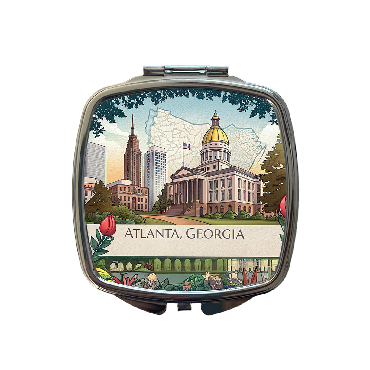 Atlanta, Georgia GA Travel City State Stamp Small Travel Purse Handbag Pocket Makeup Compact Mirror
