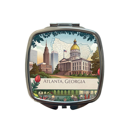 Atlanta, Georgia GA Travel City State Stamp Small Travel Purse Handbag Pocket Makeup Compact Mirror