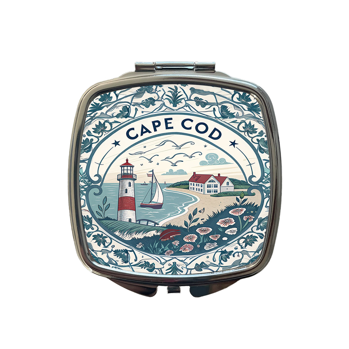 Cape Cod, Massachusetts MA Travel City State Stamp Small Travel Purse Handbag Pocket Makeup Compact Mirror
