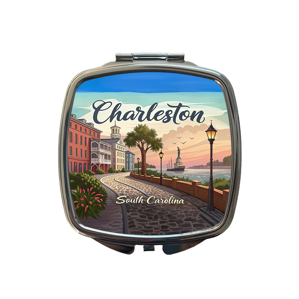Charleston, South Carolina SC Travel City State Stamp Small Travel Purse Handbag Pocket Makeup Compact Mirror