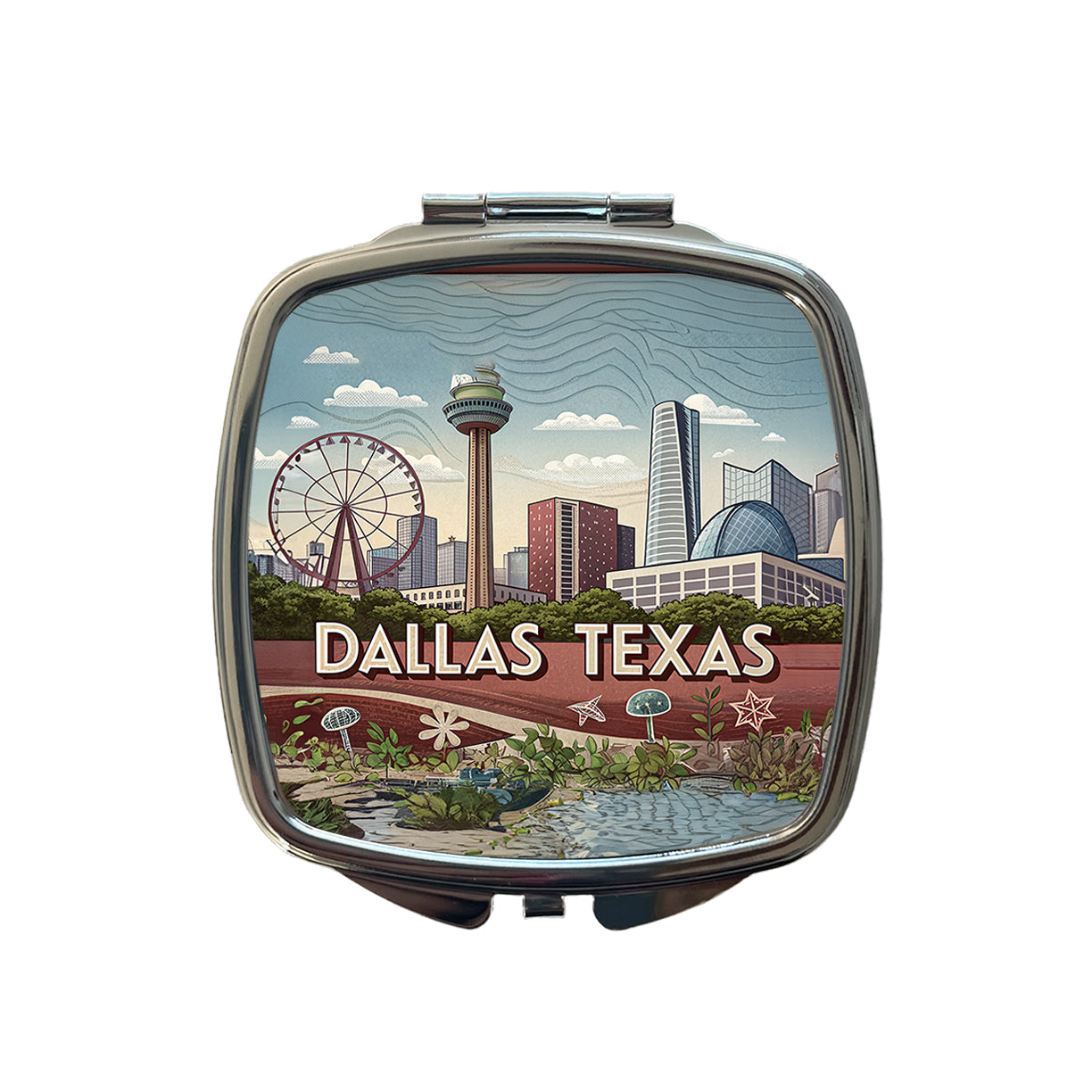 Dallas, Texas TX Travel City State Stamp Small Travel Purse Handbag Pocket Makeup Compact Mirror
