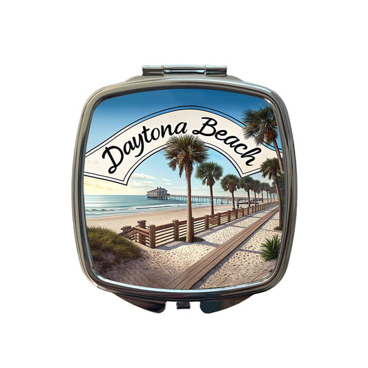 Daytona Beach, Florida FL Travel City State Stamp Small Travel Purse Handbag Pocket Makeup Compact Mirror