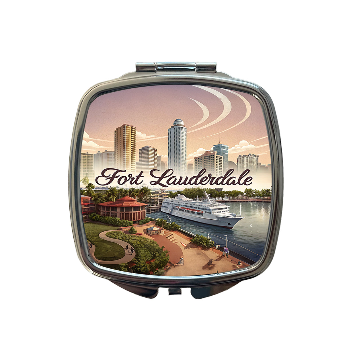 Fort Lauderdale, Florida FL Travel City State Stamp Small Travel Purse Handbag Pocket Makeup Compact Mirror