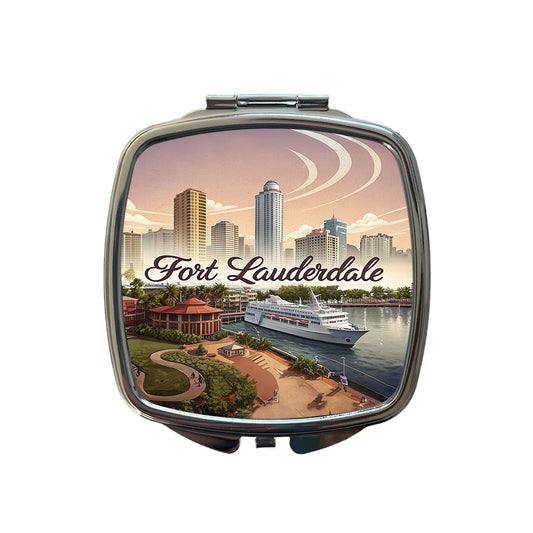 Fort Lauderdale, Florida FL Travel City State Stamp Small Travel Purse Handbag Pocket Makeup Compact Mirror