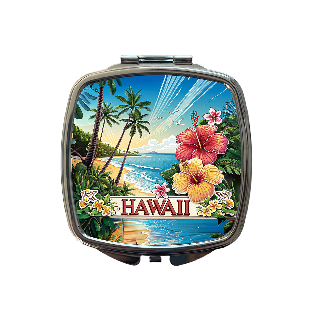 Hawaii HI Travel City State Stamp Small Travel Purse Handbag Pocket Makeup Compact Mirror