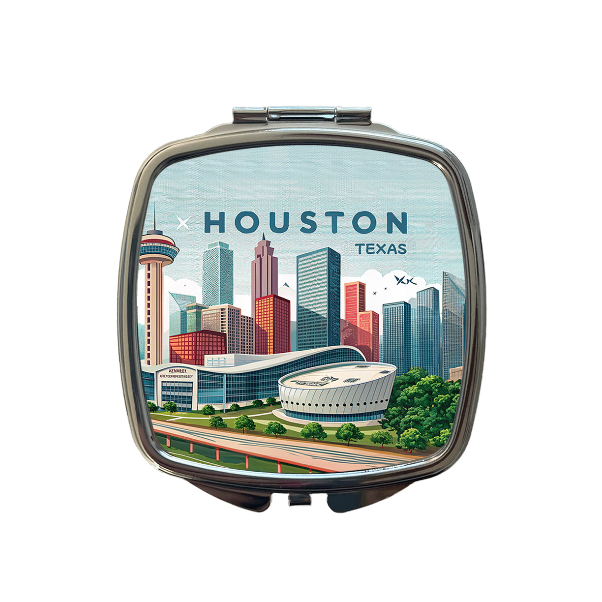 Houston, Texas TX Travel City State Stamp Small Travel Purse Handbag Pocket Makeup Compact Mirror