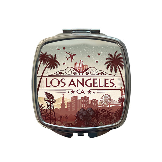 Los Angeles, California CA Travel City State Stamp Small Travel Purse Handbag Pocket Makeup Compact Mirror