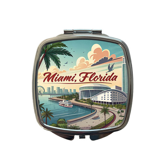 Miami, Florida FL Travel City State Stamp Small Travel Purse Handbag Pocket Makeup Compact Mirror