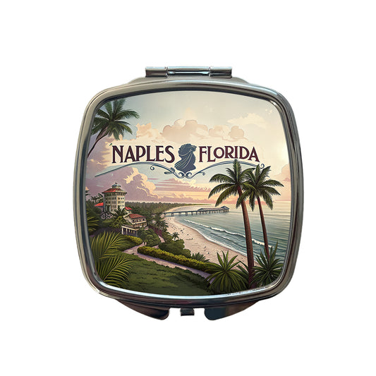 Naples, Florida FL Travel City State Stamp Small Travel Purse Handbag Pocket Makeup Compact Mirror