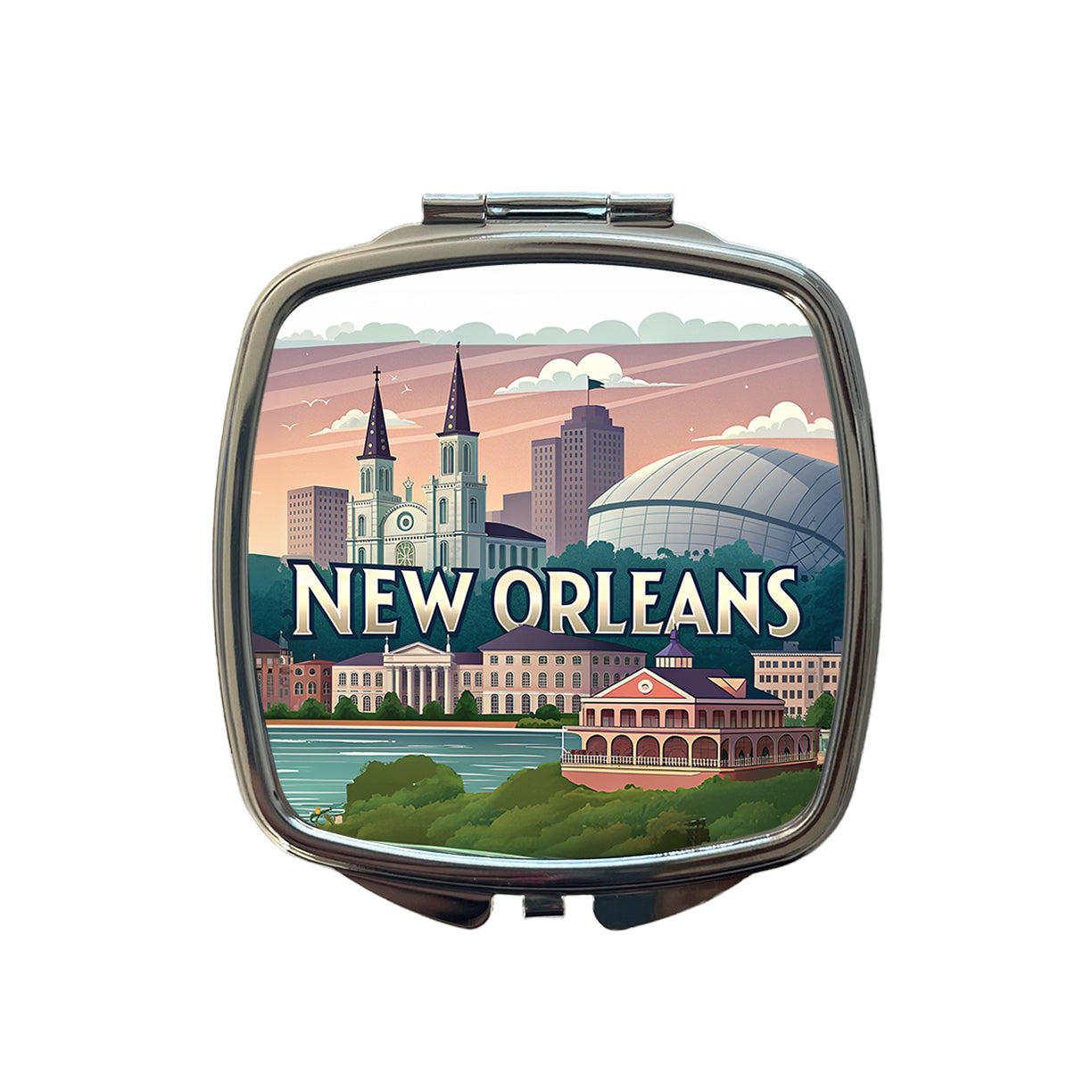 New Orleans, Louisiana LA Travel City State Stamp Small Travel Purse Handbag Pocket Makeup Compact Mirror