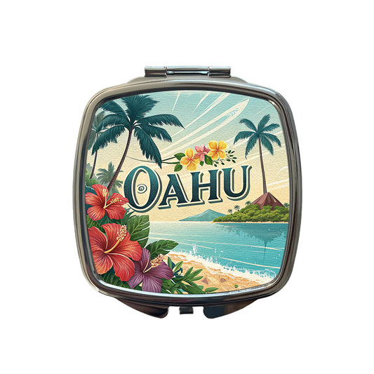 O'Ahu Hawaii HI Travel City State Stamp Small Travel Purse Handbag Pocket Makeup Compact Mirror