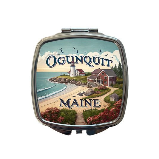 Ogunquit, Maine ME Travel City State Stamp Small Travel Purse Handbag Pocket Makeup Compact Mirror