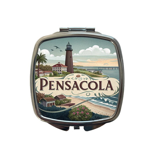 Pensacola, Florida FL Travel City State Stamp Small Travel Purse Handbag Pocket Makeup Compact Mirror