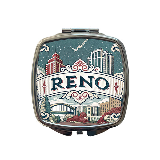 Reno, Nevada NV Travel City State Stamp Small Travel Purse Handbag Pocket Makeup Compact Mirror