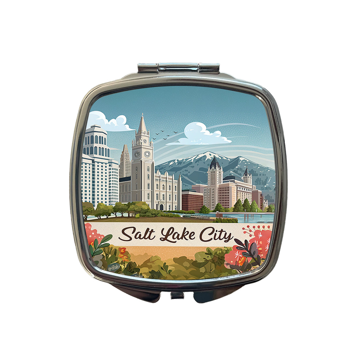 Salt Lake City, Utah UT Travel City State Stamp Small Travel Purse Handbag Pocket Makeup Compact Mirror