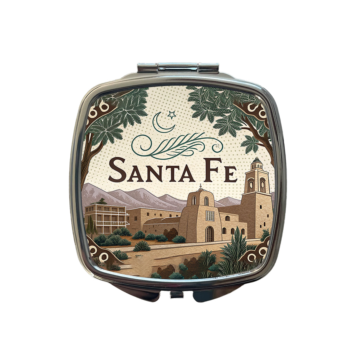 Santa Fe, New Mexico NM Travel City State Stamp Small Travel Purse Handbag Pocket Makeup Compact Mirror