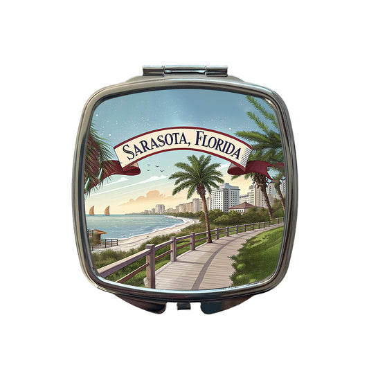 Sarasota, Florida FL Travel City State Stamp Small Travel Purse Handbag Pocket Makeup Compact Mirror