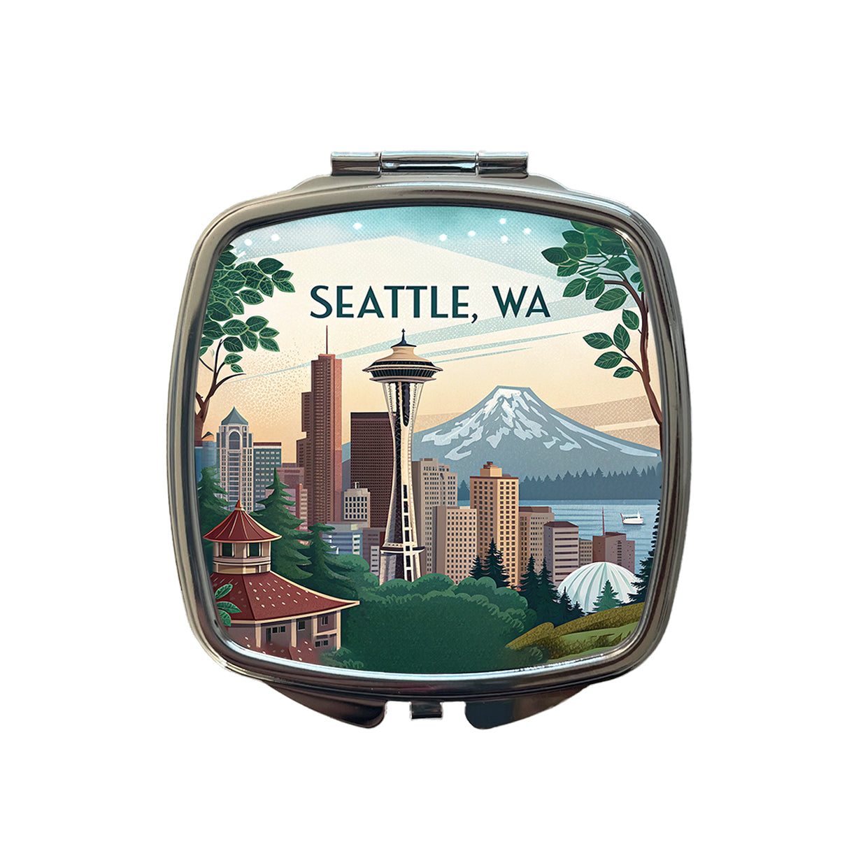 Seattle, Washington WA Travel City State Stamp Small Travel Purse Handbag Pocket Makeup Compact Mirror