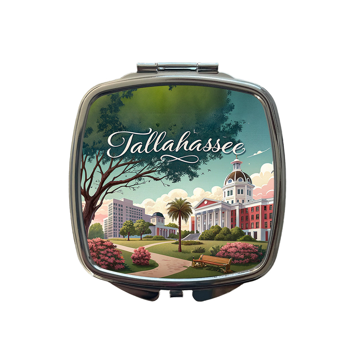 Tallahassee, Florida FL Travel City State Stamp Small Travel Purse Handbag Pocket Makeup Compact Mirror