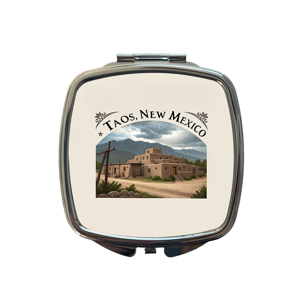Taos, New Mexico NM Travel City State Stamp Small Travel Purse Handbag Pocket Makeup Compact Mirror