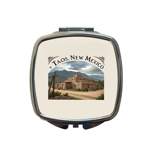 Taos, New Mexico NM Travel City State Stamp Small Travel Purse Handbag Pocket Makeup Compact Mirror
