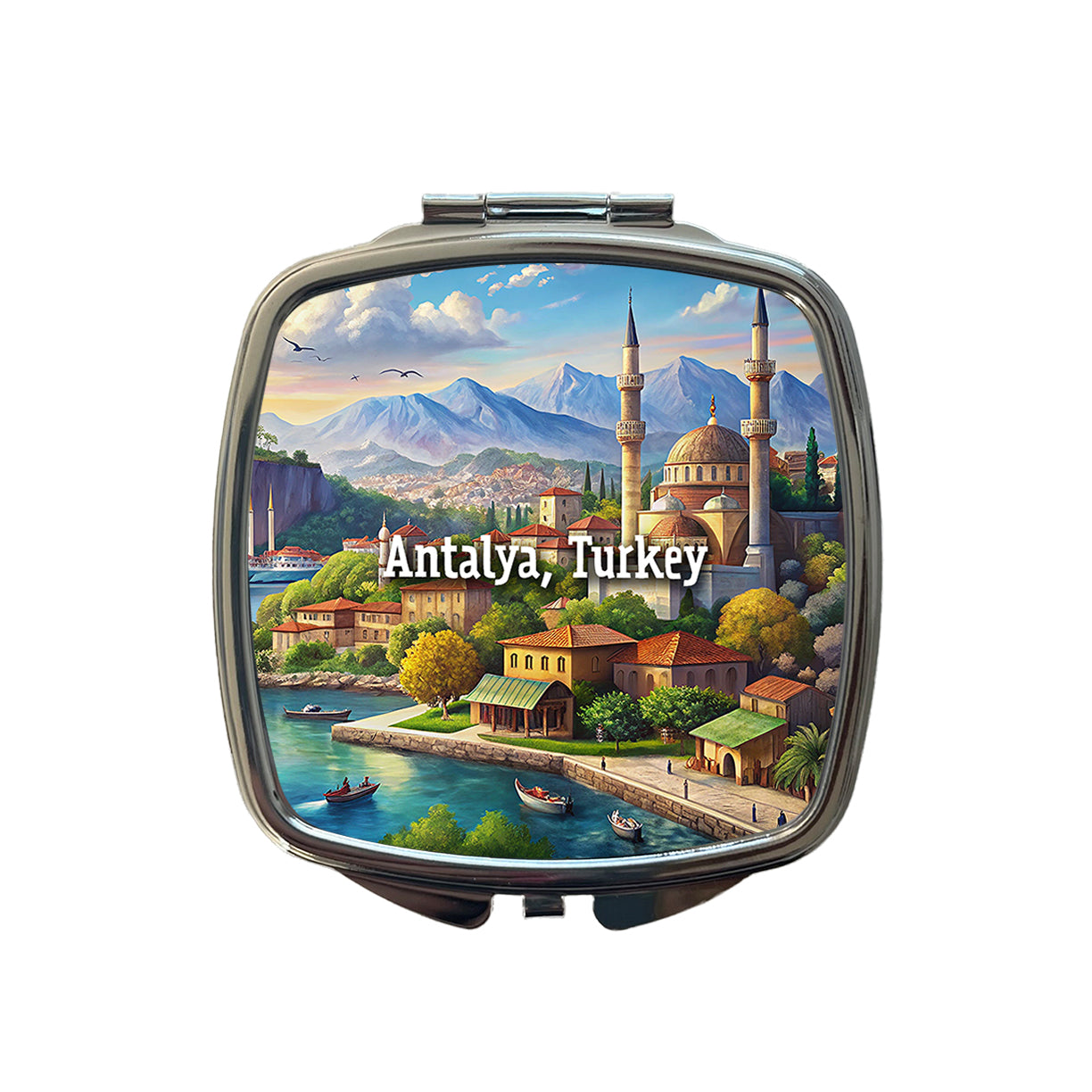 Antalya, Turkey Travel City Country Stamp Small Travel Purse Handbag Pocket Makeup Compact Mirror
