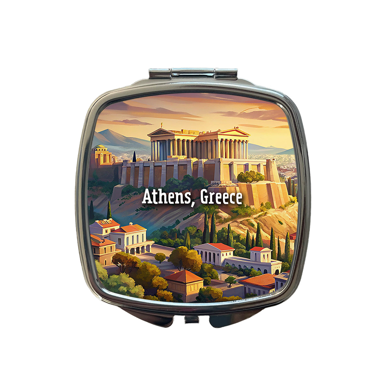Athens, Greece Travel City Country Stamp Small Travel Purse Handbag Pocket Makeup Compact Mirror