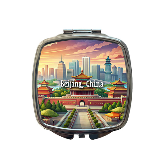 Beijing, China Travel City Country Stamp Small Travel Purse Handbag Pocket Makeup Compact Mirror