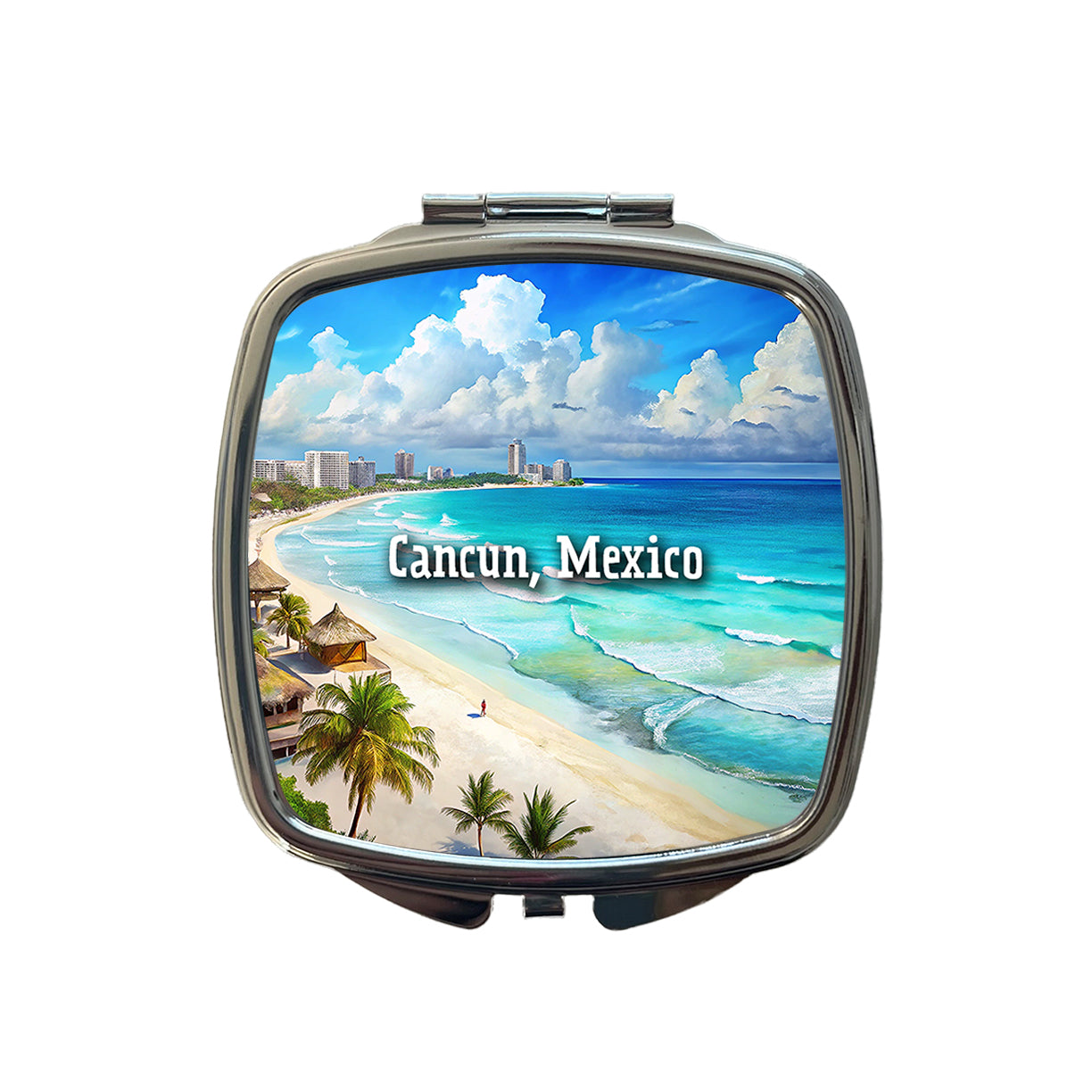 Cancun, Mexico Travel City Country Stamp Small Travel Purse Handbag Pocket Makeup Compact Mirror