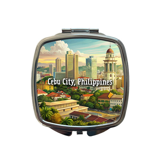Cebu City, Philippines Travel City Country Stamp Small Travel Purse Handbag Pocket Makeup Compact Mirror