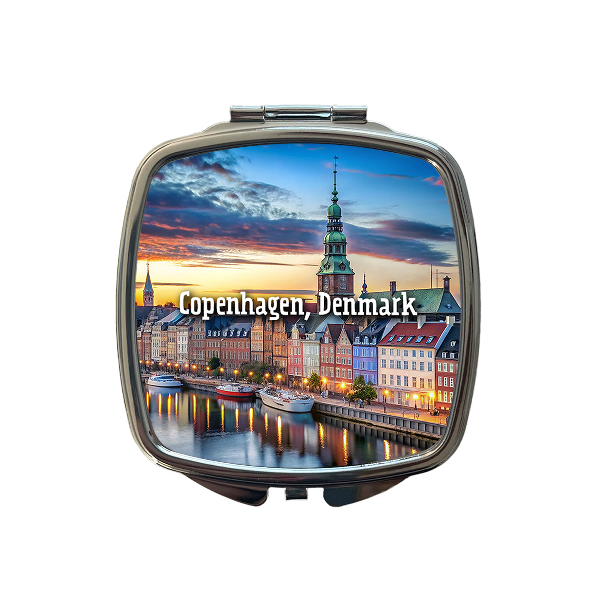 Copenhagen, Denmark Travel City Country Stamp Small Travel Purse Handbag Pocket Makeup Compact Mirror