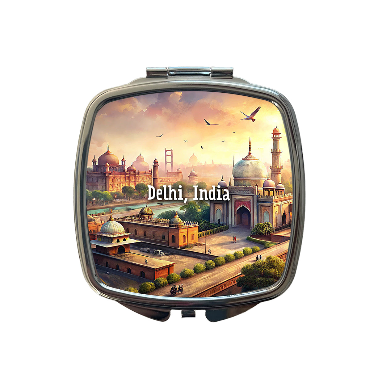 Delhi, India Travel City Country Stamp Small Travel Purse Handbag Pocket Makeup Compact Mirror