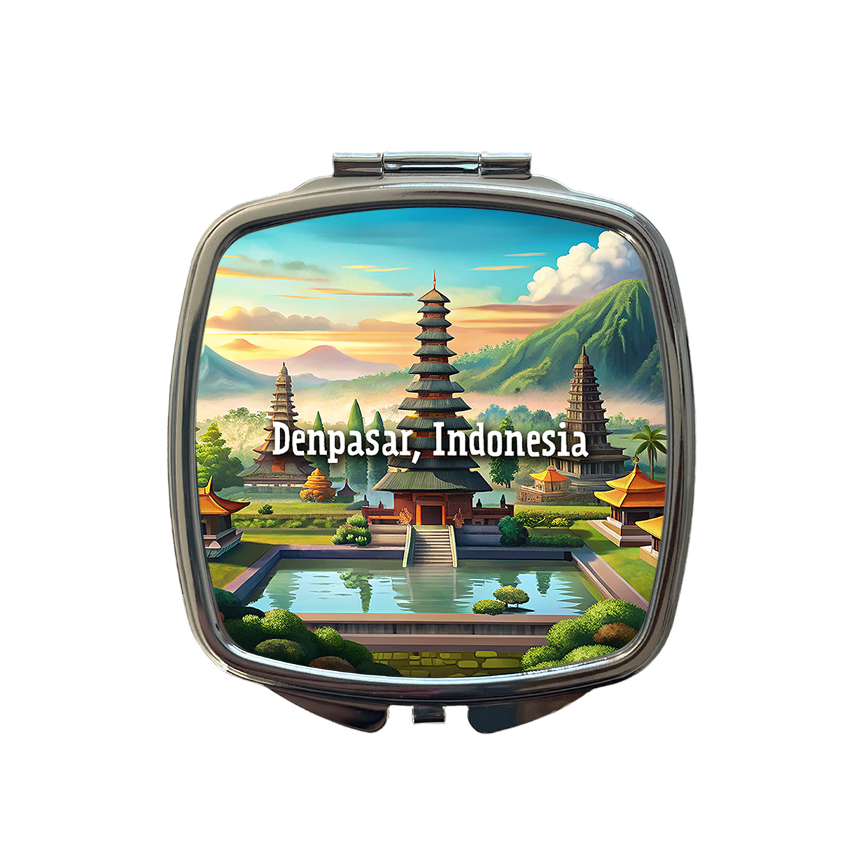 Denpasar, Indonesia Travel City Country Stamp Small Travel Purse Handbag Pocket Makeup Compact Mirror